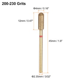 HARFINGTON 5pcs 200-230 Grits Diamond Grinding Bit 4mm Cylindrical Ball Head 2.35mm Shank 12mm Length Titanium Plated Stone Sanding Drill Bits Rotary Tool for Nails Grinding Polishing