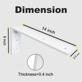 WINKER Countertop Support Bracket 3 Pack Heavy Duty 3/8" Thick Hidden L Shelf Bracket 14" x 6" x 2.5" Metal Corbels for Quartz/Granite/Wood/Concrete/Laminate Countertops, White