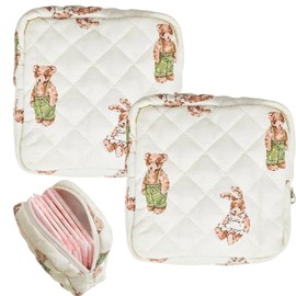 Auswalar 2pcs Small Quilted Cotton Makeup Bag for Purse, Cosmetic Bag with Compartments