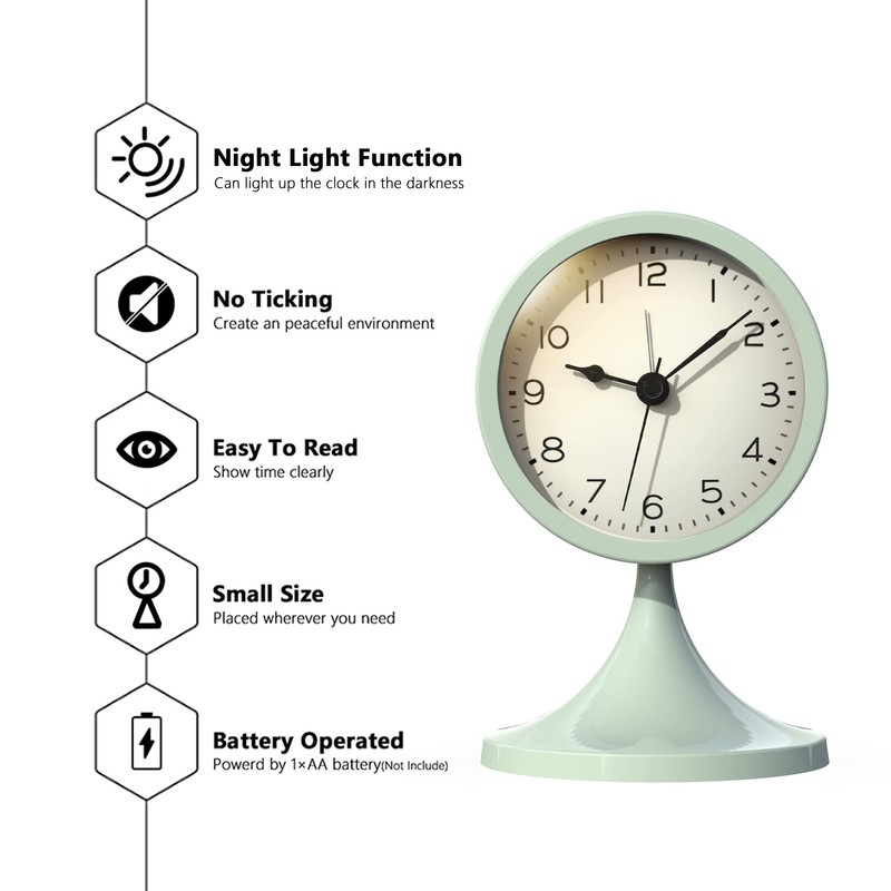 AYRELY® 3" Cute Analog Alarm Clock,Small Retro Table Clock Battery