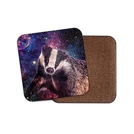 Square Single Coaster - Space Badger Stars Animals Universe Galaxy Gift #75894