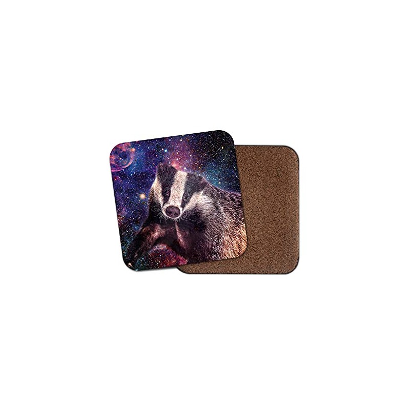 Square Single Coaster - Space Badger Stars Animals Universe Galaxy