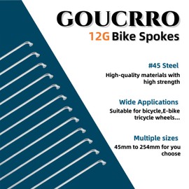 goucrro Bike Spokes Electric Bicycle E-Bike Tricycle Wheel Silver Spokes 12G 2.5mm Steel 45mm-254mm with Nipples 38pcs(Silver,12G-115mm)