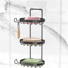 MASADI 3 Tier Soap Dish Holder,Soap Bar Holder with Hooks, Shampoo Bar Caddy for Shower Wall, Razor Holder for Shower, Bar Soap Container 304 Stainless Steel, Bathroom(Black)