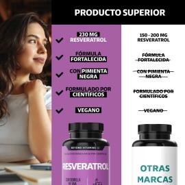 Resveratrol 100 Vegano de alto contenido en Polifenoles  Pimienta Negra Para Mejor Absorcin, Vitamina C, Semilla De Uva Y Acai Beyond Vitamins...     