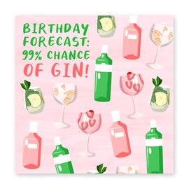 Central 23 - Birthday Card for Her - '99% Chance Of Gin' - Funny Happy Birthday For Women - For Friends - Wife Mum Sister - Comes with Stickers