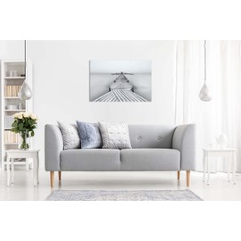 Panther Print Fine Art Prints Black & White Long Bridge on a Silky Beach water Artistic Framed Canvas Print, Pictures for Home Walls, Bedroom, Living Room & Bathroom Decor 31x20cm (12x8in)