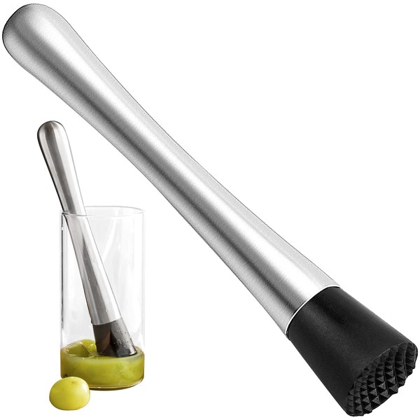 HAOSEA Cocktail Muddler Stainless Steel 21cm Mojito Masher with Grooved Nylon Head Bar Stick Fruit Mixer