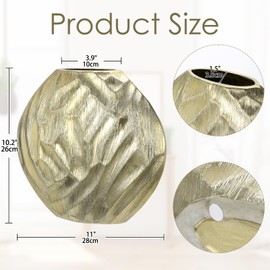 Golden Keramikvase Vintage Gejagte Ovale Vase Tischvase für Deko Wohnzimmer Home Office, Vasen für Tulpen, Rustikales Antikes Dekor, Moderne Bauernhaus Vase für Tisch, Hohe 26cm