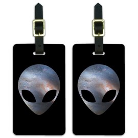 Alien Head in Space Luggage ID Tags Suitcase Carry-On Cards - Set of 2