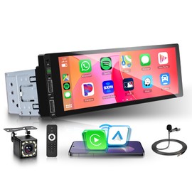 Single Din Car Stereo Wireless Carplay Car Radio Bluetooth 5.0, Rimoody 6.86" Touchscreen Android Auto Mirror Link 2-USB FM EQ/SWC/MIC Car Audio Receiver with Backup Camera