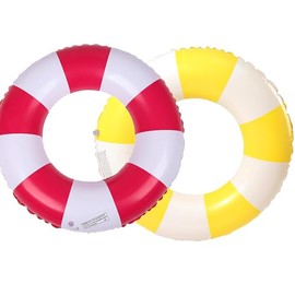 Swimming Ring, Pack of 2 Air Mattress Swimming Hoops, Inflatable, Summer Floating Water Toy, Durable Cool Swimming Ring for Pool, Sand, Beach Party (Red + Yellow)