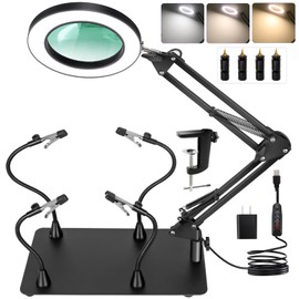 MagnieOpti Helping Hands Soldering Station, 10X Magnifying Glass with Light and Stand with 4 Magnetic Third Hand & 4 PCB Circuit Board Holders, Hands Free Magnifier Desk Lamp for Soldering Repairing