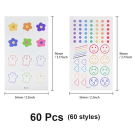 UMCHU 60 Sheets Tattoo Stickers for Women Smileys Polka Dots Lines Flowers Hearts Fake Tattoo Stickers, Realistic Fake Tattoos, Waterproof Temporary Tattoo Stickers