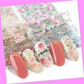10pcs 20x4cm Daisy Morning Glory Flowers Rose Nail Foil Transfer Sticker C-46 for Nails Design Nail Art Stickers Decals Supplies Manicure Tips Sticker Colorful for Nail Decorations