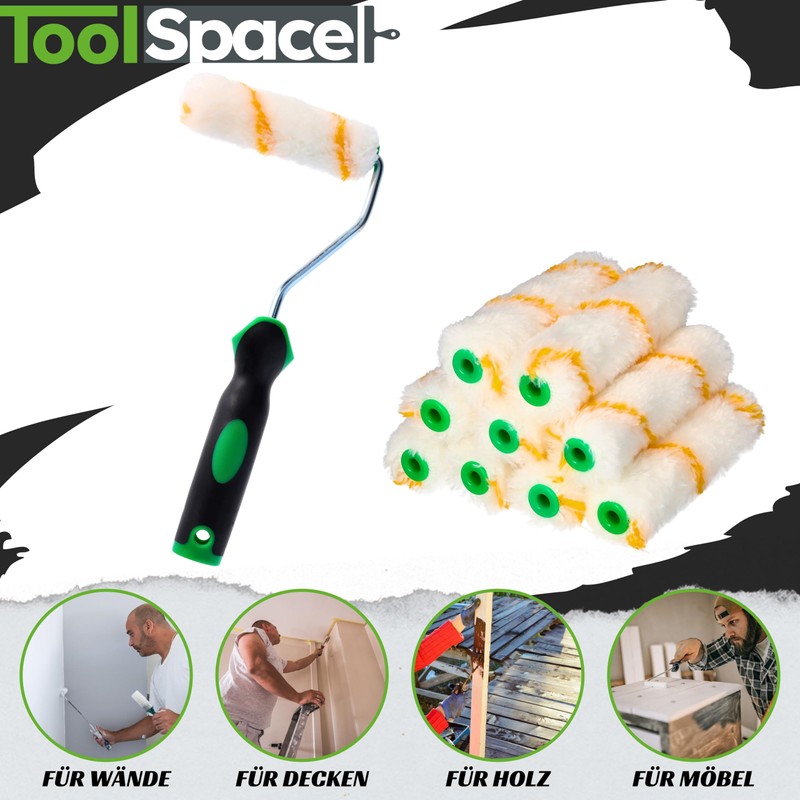 ToolSpace Set of 10 Paint Rollers + Handle - 11