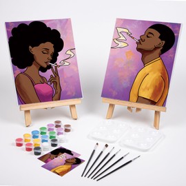 Couples Paint Party Kits Pre Drawn Canvas for Adults for Paint and Sip Date Night Games for Couples Painting kit 8x10 African American Girl Boy (2 Pack) Valentine's Day