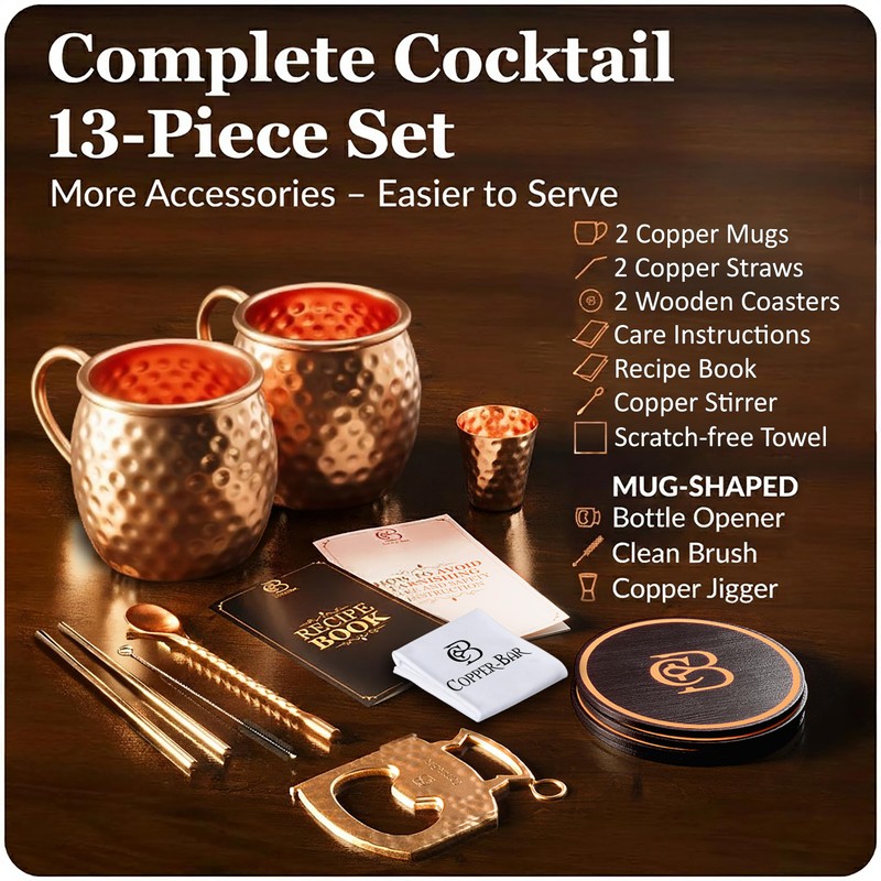 COPPER-BAR Moscow Mule Copper Mugs - Unique HANDCRAFTED Gift Set
