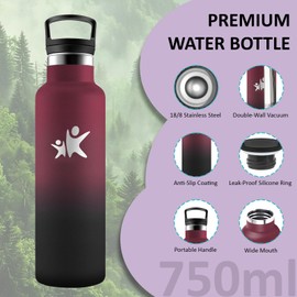 Stainless Steel Water Bottle, 750 ml Thermos Flask, BPA-Free, Drinking Bottle with Straw, Insulated Flask, Double-Walled, Sports Water Bottle, Leak-Proof, for Hiking, Fitness, Yoga, Camping