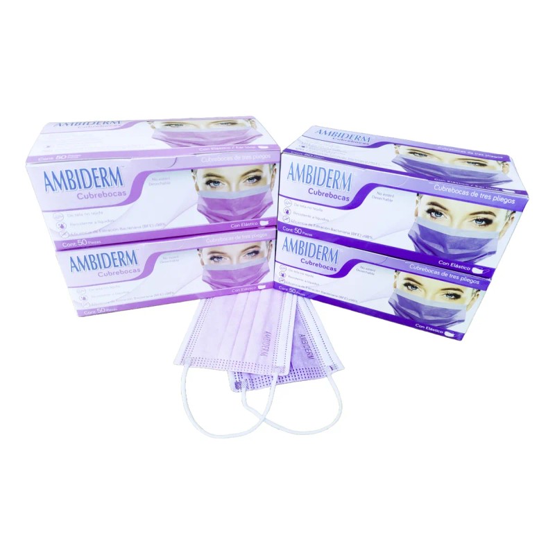 Cubrebocas Ambiderm Rosa Morado Lila Mujer 200pz Doctora