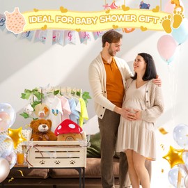 Wooden Baby Shower Crate Closet, Cat Style Baby Shower Closet Basket with 9 Kind of Accessories, New Parents Baby Gift Basket for Gender Reveal Decor, Wooden Crate for Baby Shower