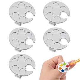 Xindojuz 6 PCS Nail Polish Palette, Mini Nail Art Palette with Finger Ring, Metal Manicure Palettes Tools, Gel Makeup Palettes Manicure for Nails Art Display (3.1 cm, Silver)