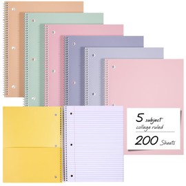 Qilery 6 Pack 5 Subject Notebook College Ruled with Hardcover 200 Sheets Thick Pages 8 x 10.5 Inch Spiral Journal Thick Notebook 3 Hole Assorted Colors Easy Tear Line Office(Pastel Colors)