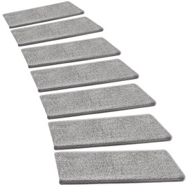 PURE ERA Bullnose Carpet Stair Treads Set Tape Free Non-Slip Indoor Stair Protectors Pet Friendly Rugs Covers Soft Skid Resistant Washable Reusable 9.5" x 30"(2 Pieces,Light Gray)
