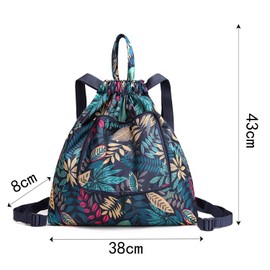SEAHUI Drawstring Foldable Bags Large Capacity Sports Bags Vintage Drawstring Waterproof Backpack Gym Bag for Women Men Travel Swimming Beach Lightweight Draw String Back