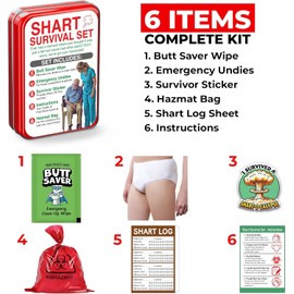 Shart Survival Set - Funny Gag Gift 2025 Boyfriend Gifts Includes Disposable Underwear, Hazmat Bag, Wet Wipe and More! Unique Stocking Suffers for Men Birthday Husband Teens Potty Humor Prank Him Fart