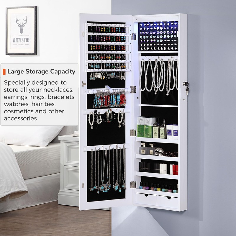 GISSAR Jewelry Organizer Full Length Mirror Jewelry Cabinet Standing/Wall/Hanging Door