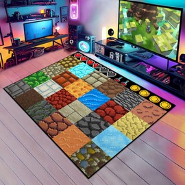 Choosmile Game Rug Teen Boys Carpet with Pixel Ore Element Decoration, 8 Bit Old Games Rugs for Boy’s Bedroom Living Room Playroom, Non-Slip Children Gaming Area Rugs (63" x 47")