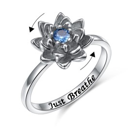 Just Breathe Lotus Spinner Ring for Women 925 Sterling Silver Oxidation Flower Fidget Rings for Anxiety Stress Relieving ADHD Autism Rings Yoga Gifts Inspirational Band Ring (8)