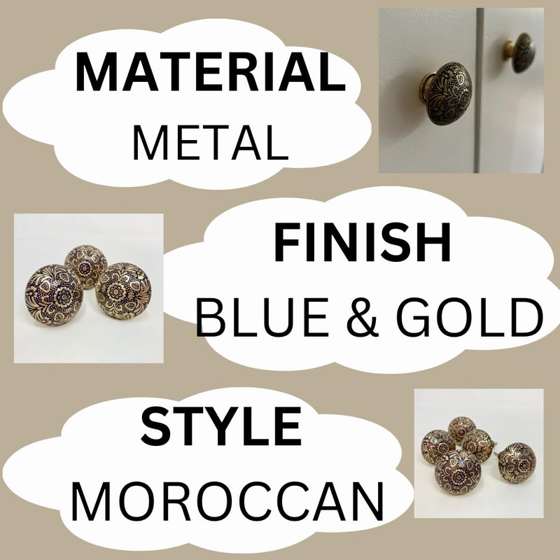 Moroccan Blue & Gold Round Drawer Knob Cupboard Pull Drawer