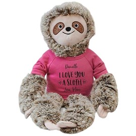 Personalization Universe "I Love You A Sloth Plush Sloth Stuffed Animal, Customizable with Name and Sentiment, Punny Valentine's Day Gift for All Ages,Cute and Soft, 23" - Raspberry
