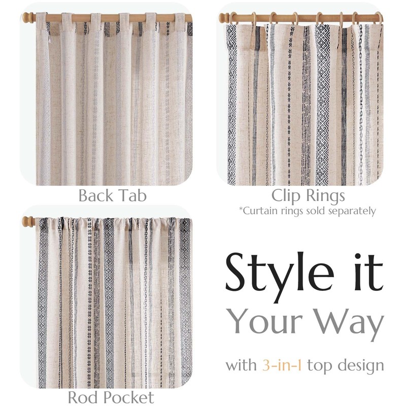 jinchan Linen Blend Boho Curtains for Living Room, 96 Inch