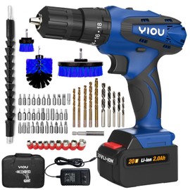 YIOU Cordless Drill,20V Power Drill Set with 56pcs ACC & Tool Bag,Electric Screwdriver Driver Drill Tool Sets for Home,3/8" Chuck,18+3 Clutch,310 In-lb Torque,Imapct Drill for Drilling Wood Metal,Blue