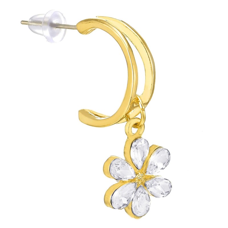 Gold Tone Crystal Flowers Statement Half Hope Stud Earrings, Crystal,