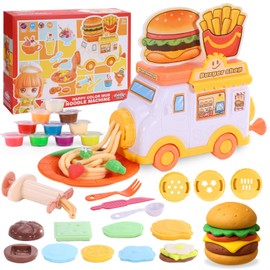Crelloci Dough Tools Noodle Burger Set with 10 Colors Dough, Kitchen Creations Modelling Clay Set, Educational Toy Gift for Kids Sets for Over 3 Year Old