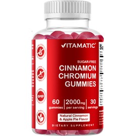 Vitamatic Sugar Free Chromium Gummies with Ceylon Cinnamon - 2000 mg per Serving - Non-GMO - Gluten Free - 60 Vegan Gummies