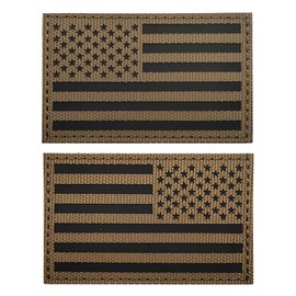 EmWoot 2PCS America American Flag Patches IR Infrared Reflective Patch Laser Cut Patch Regular and Reverse Hook and Loop(3x2 Inch Brown)