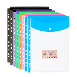Punched Pockets A4 Plastic Wallets, 8 Pack Plastic Document Files Wallets Popper Wallet Folder Pockets