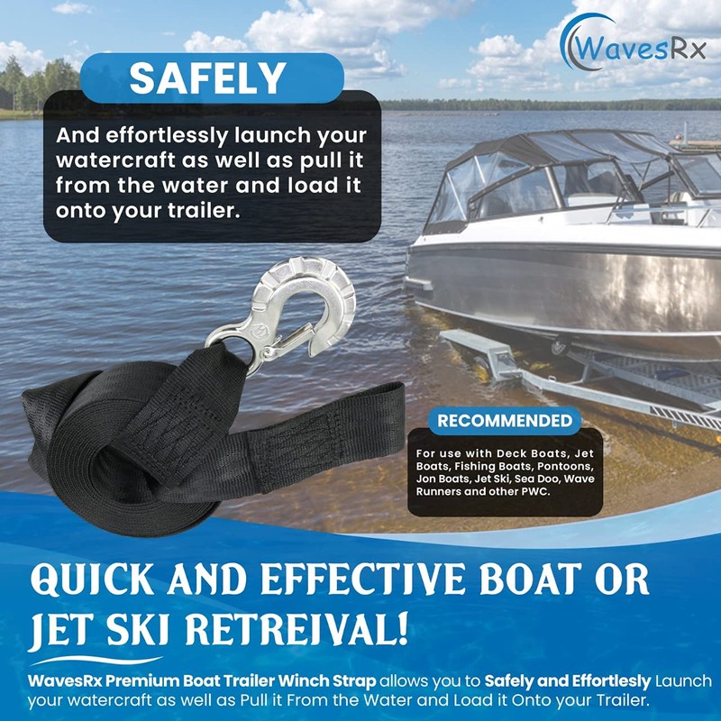 WavesRx 2" x 20' Boat Trailer Winch Strap Replacement with