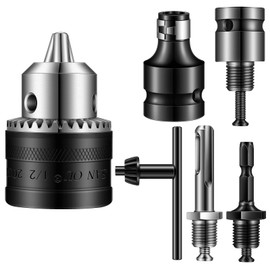 Lothee 6 Pcs 1/2-20unf Mount 1.5-13 mm Capacity Drill Chuck Set with Converter Impact Driver Bits Chuck Drill Wrench 1/4 Inch Hex Shank 1/2 Inch Shank and Socket Square Female Adapter