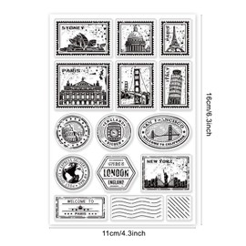 PH PandaHall Postage Clear Stamps for Card Making, Postmark Clear Stamps Building Bridge Travel Stamps Paper Craft Stamp Postmark Stamps for DIY Scrapbooking Album Decor Crafting Decoration