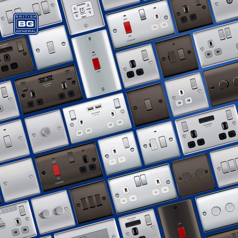 BG Electrical NBS22G-01 Double Switched Power Socket, Brushed Steel, 13