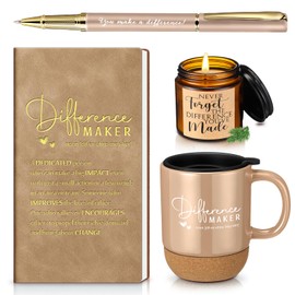Vesici 4 Pcs Difference Maker Gift Thank You Gifts Employee Appreciation Difference Maker Mug Notebook Scented Candle Motivational Ballpoint Pen for Teacher CNA Week(Brown)