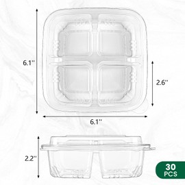 TOFLEN 30 Pcs Bento Snack Containers, 4-Compartment Plastic Meal Prep Lunch Boxes with Lids, Disposable Food Storage Container for Work Travel