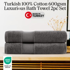 MADISON PARK SIGNATURE Turkish Bath Sheet Set 100% Cotton Bath Towel 600GSM Oversized Body Towel 2 Piece, Luxury Soft, Thick Spa Quality, Quick Dry Bathroom Towel, Jumble, 35" x 70", Charcoal