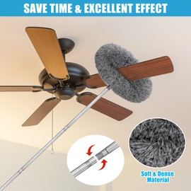 HLWDFLZ Microfiber Duster Kit 36pcs with 30 to 100 in Extension Pole and Ceiling Fan Cleaner Duster, Washable and Bendable Feather Duster for Cleaning Ceiling Fans, High Ceilings, Blinds, Grey